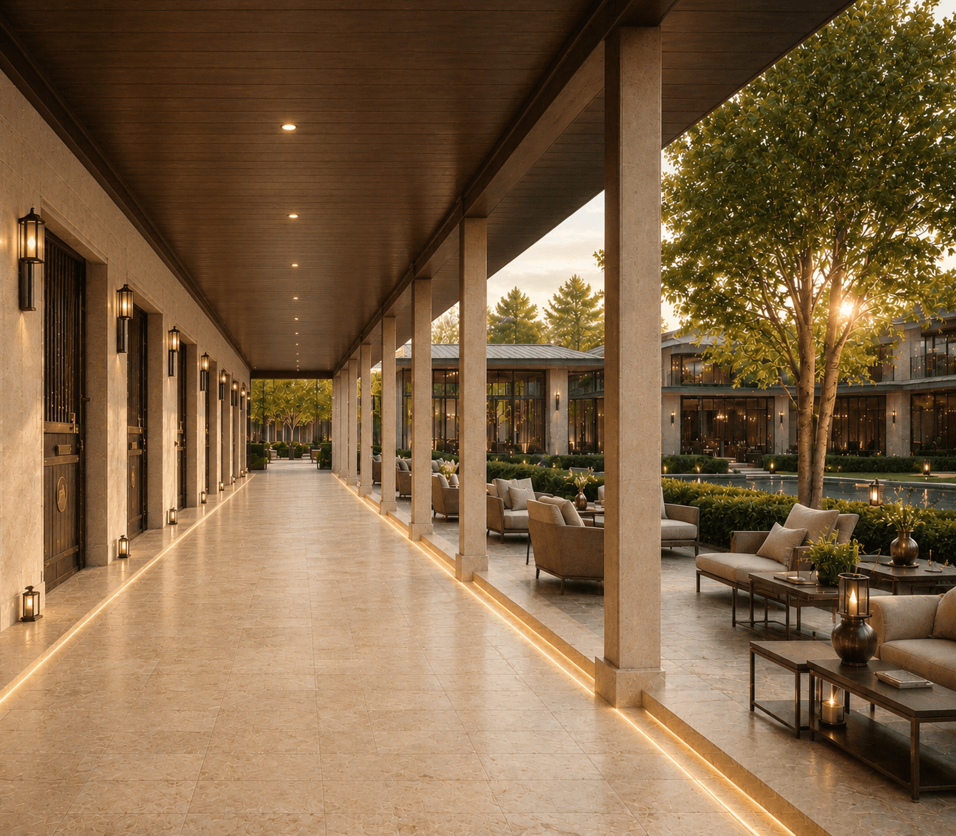 Colonnaded architectural passage expressing movement, rhythm and spatial depth